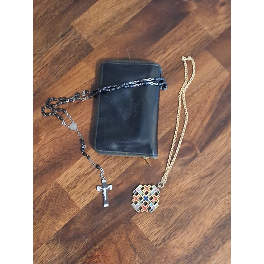 Vintage Terra Sancta Guild 1969 Jerusalem Cross Necklace Rosary & Prayer Book